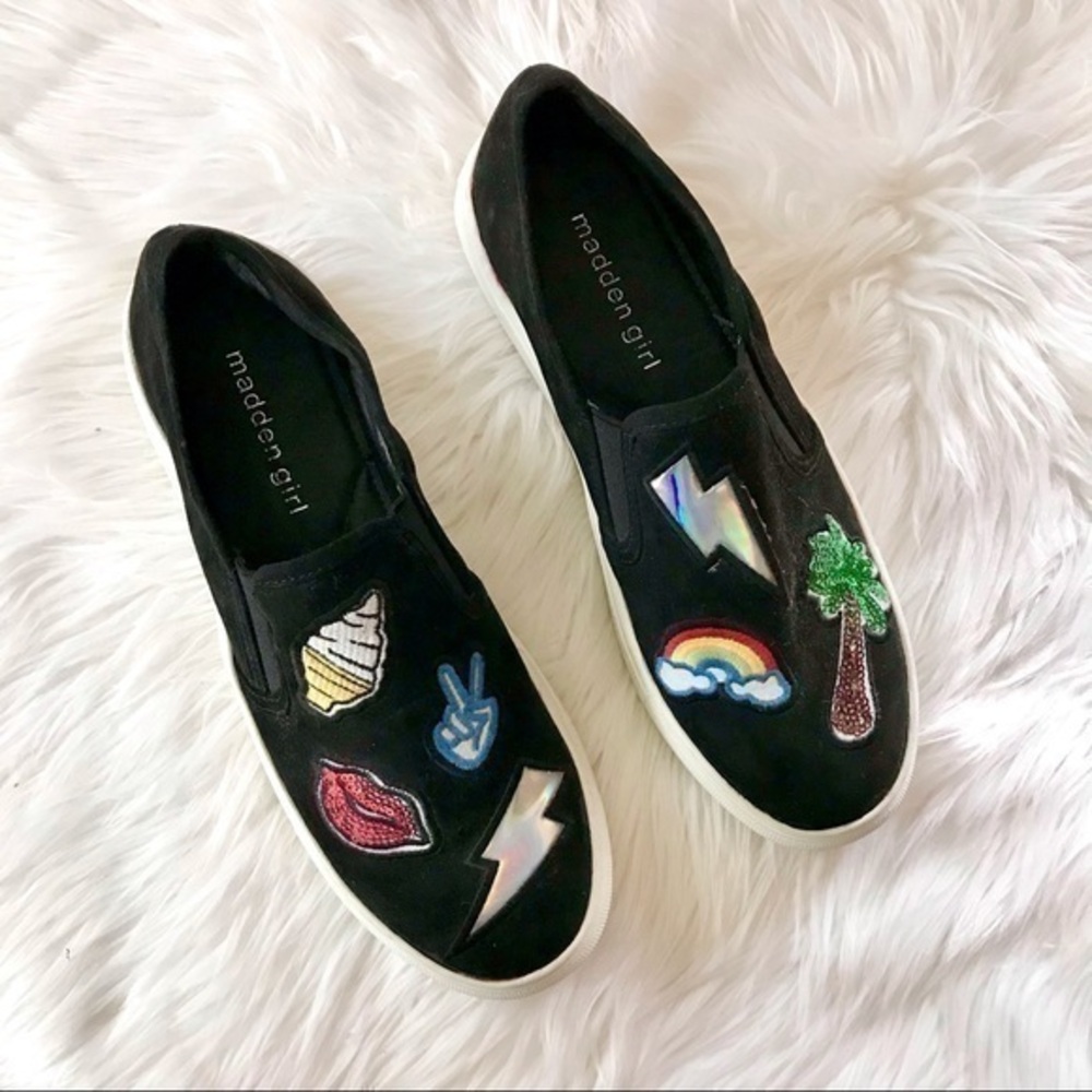 Madden Girl Comic Emoji 90s Black Slip On Sneakers